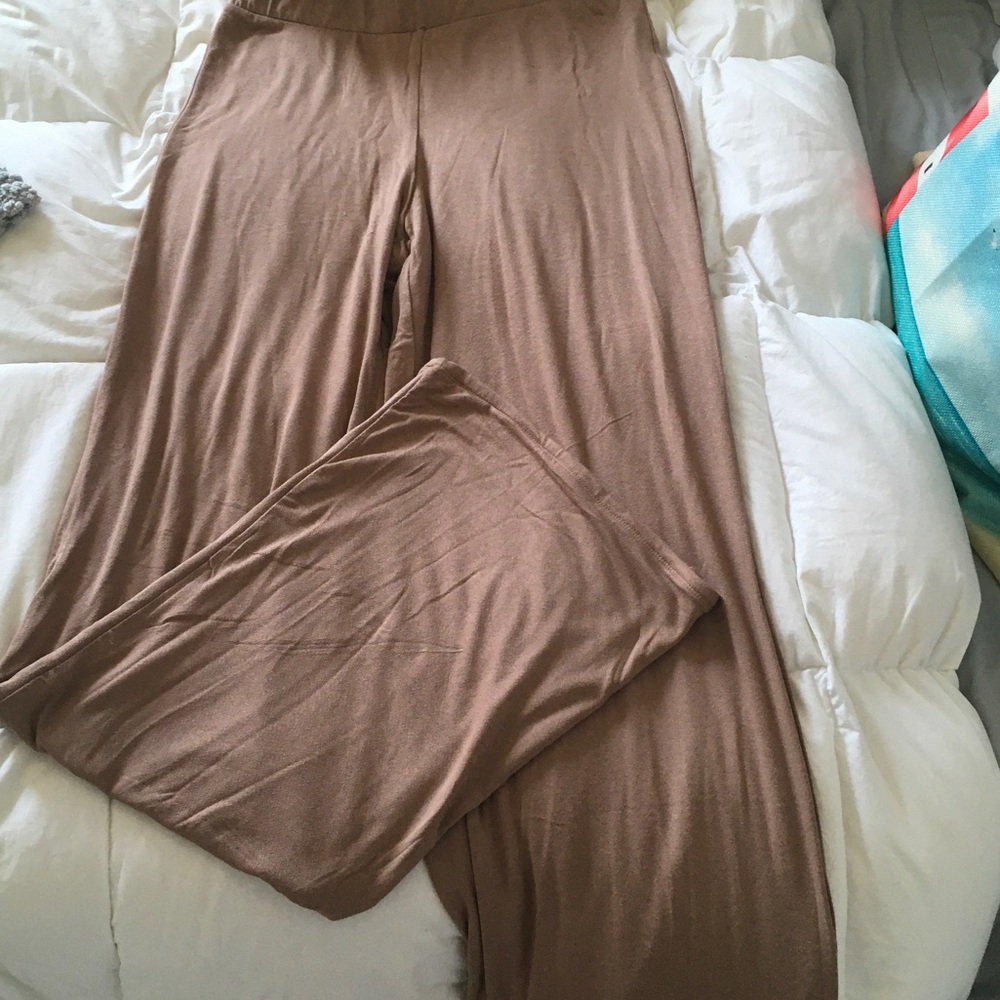 naked wardrobe Tan Wide-Leg Knit Pants